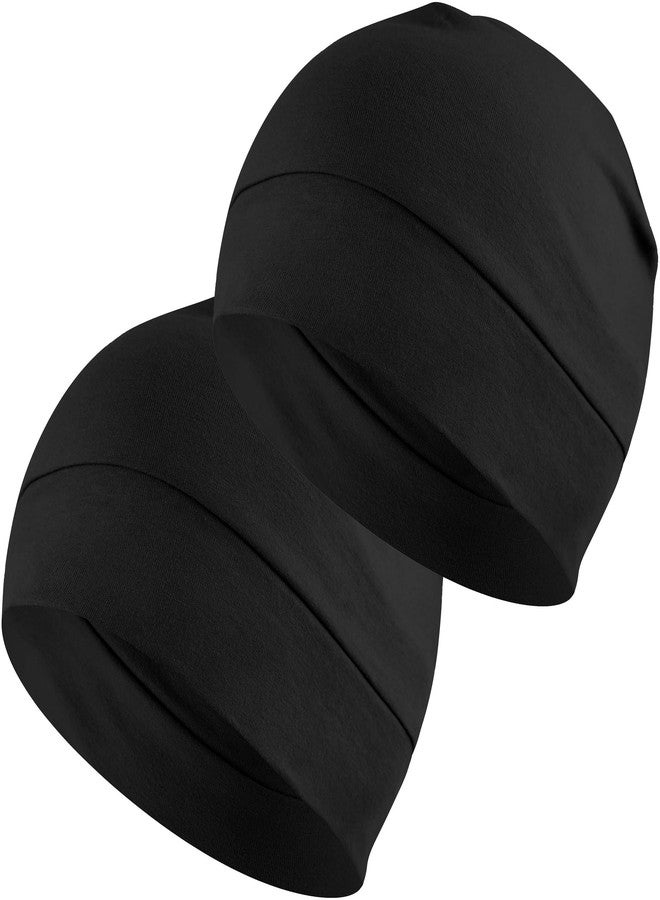 Headshion Cotton Skull Caps for Men Women,2-Pack Lightweight Beanie Sleep Hats Breathable Helmet Liner Black - Image 1
